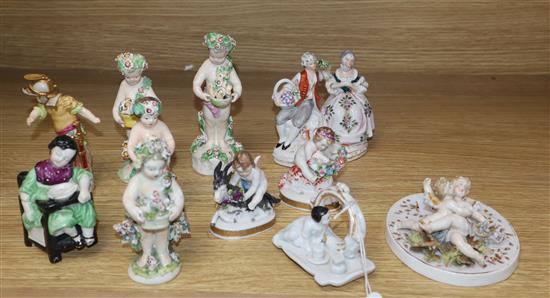 A group of ten English and Continental porcelain figures